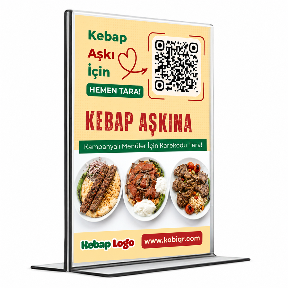 Kebapçılar İçin QR Kod Menü Standı - T Tipi